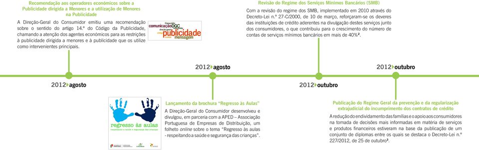 Revisão do Regime dos Serviços Mínimos Bancários (SMB) Com a revisão do regime dos SMB, implementado em 2010 através do Decreto-Lei n.