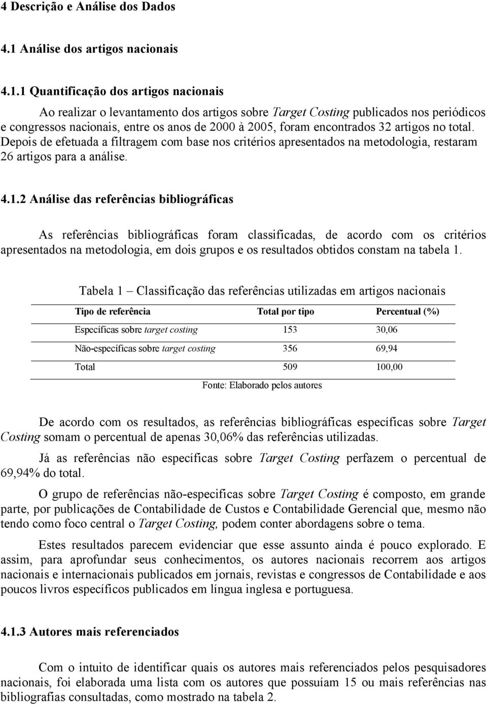 1 Quantificação dos artigos nacionais Ao realizar o levantamento dos artigos sobre Target Costing publicados nos periódicos e congressos nacionais, entre os anos de 2000 à 2005, foram encontrados 32