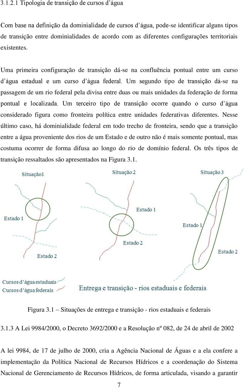 configurações territoriais existentes. Uma primeira configuração de transição dá-se na confluência pontual entre um curso d água estadual e um curso d água federal.