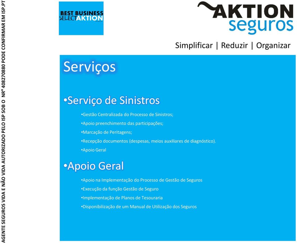 Apoio Geral Apoio Geral Apoio na Implementação do Processo de Gestão de Seguros Execução da função