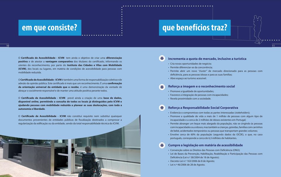 reconhecimento, por parte do Instituto das Cidades e Vilas com Mobilidade (ICVM), dos locais ou lugares, em matéria de condições de acessibilidade para pessoas com mobilidade reduzida.