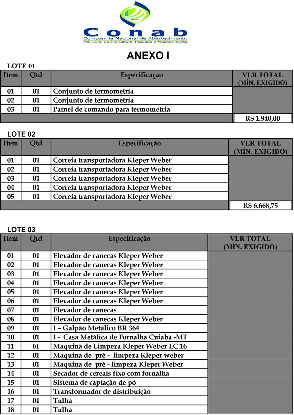 EXIGIDO) 01 01 Correia transportadora Kleper Weber 02 01 Correia transportadora Kleper Weber 03 01 Correia transportadora Kleper Weber 04 01 Correia transportadora Kleper Weber 05 01 Correia