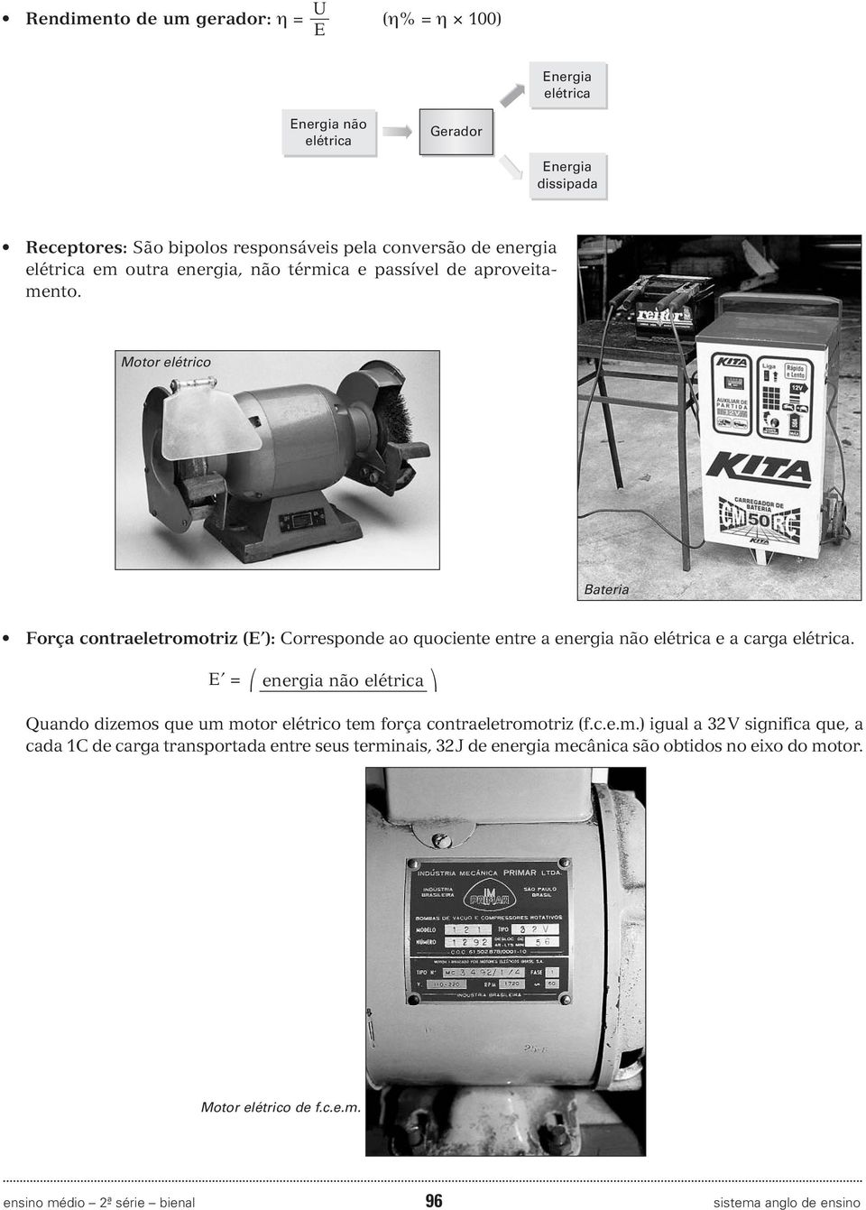 Motor elétrco Batera Força contraeletromotrz ( ): Corresponde ao quocente entre a energa não elétrca e a carga elétrca.