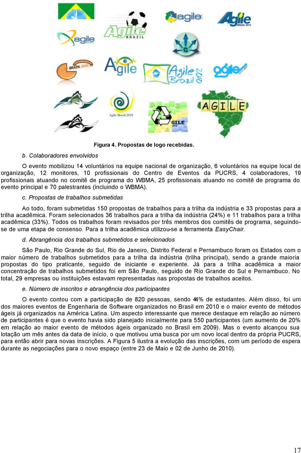 profissionais atuando no comitê de programa do WBMA, 25 profissionais atuando no comitê de programa do evento principal e 70 palestrantes (incluindo o WBMA). c. Propostas de trabalhos submetidas Ao todo, foram submetidas 150 propostas de trabalhos para a trilha da indústria e 33 propostas para a trilha acadêmica.