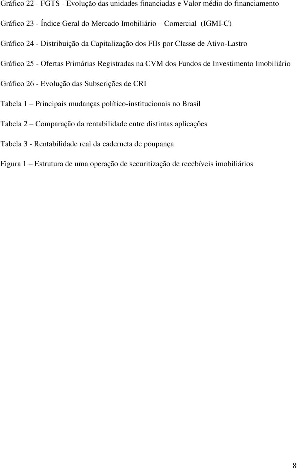 Imobiliário Gráfico 26 - Evolução das Subscrições de CRI Tabela 1 Principais mudanças político-institucionais no Brasil Tabela 2 Comparação da rentabilidade