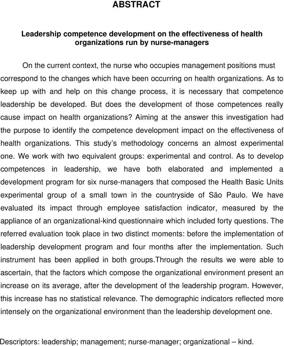 But does the development of those competences really cause impact on health organizations?