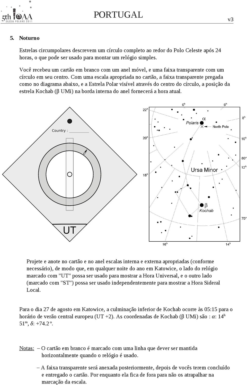 Com uma escala apropriada no cartão, a faixa transparente pregada como no diagrama abaixo, e a Estrela Polar visível através do centro do círculo, a posição da estrela Kochab (β UMi) na borda interna