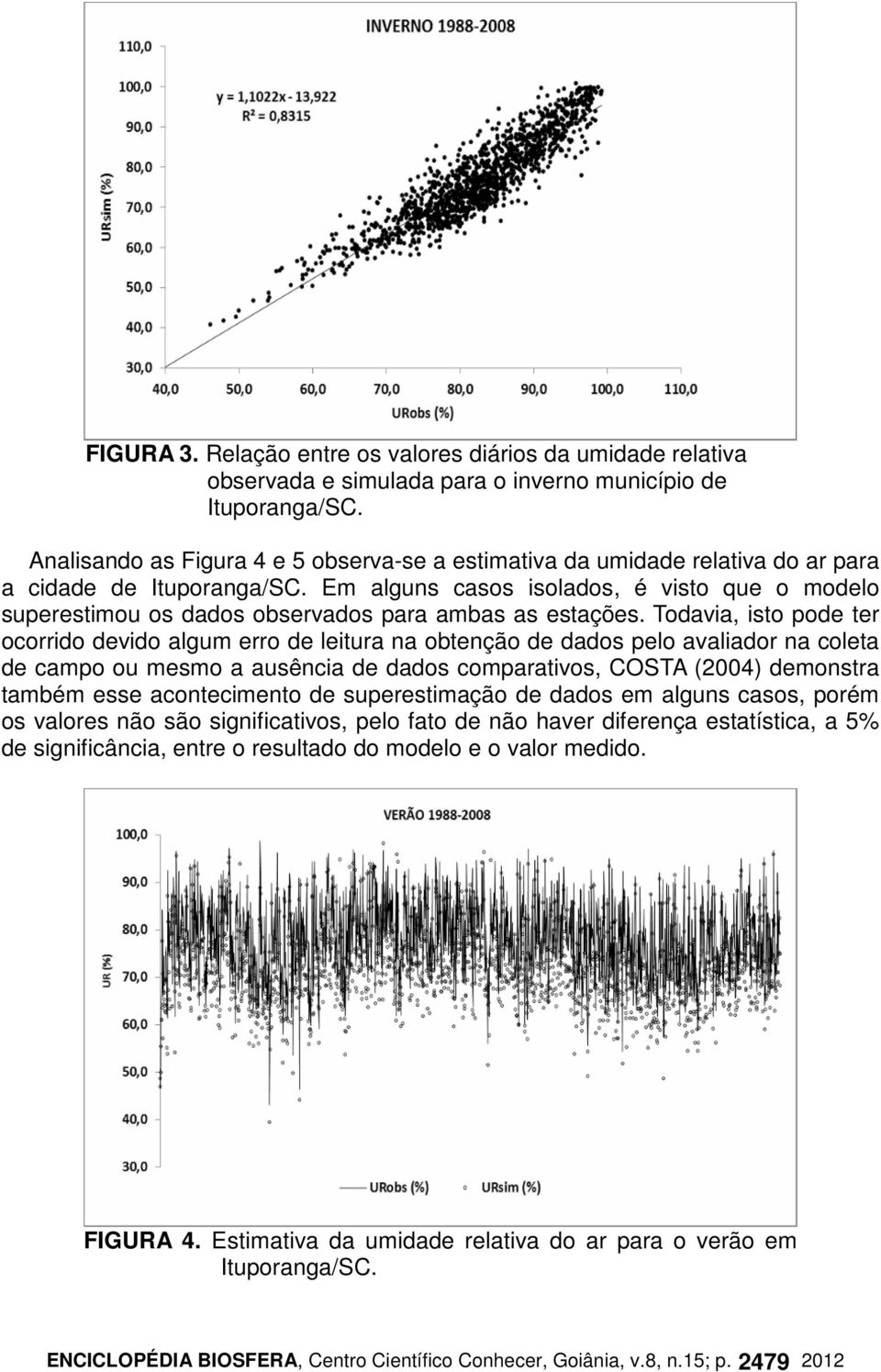 Em alguns casos isolados, é visto que o modelo superestimou os dados observados para ambas as estações.