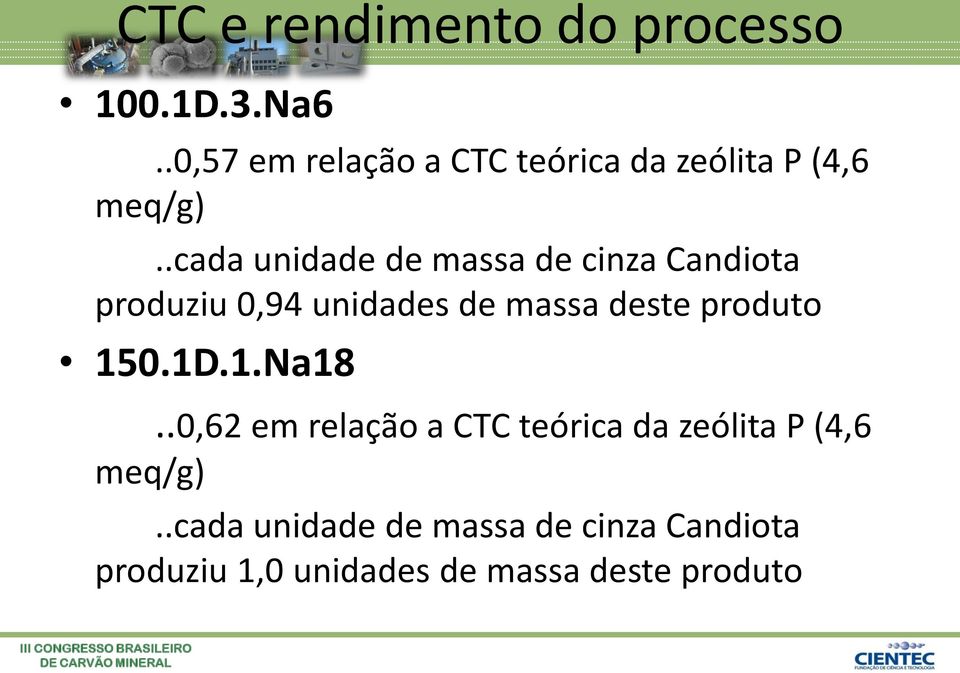 .cada unidade de massa de cinza Candiota produziu 0,94 unidades de massa deste