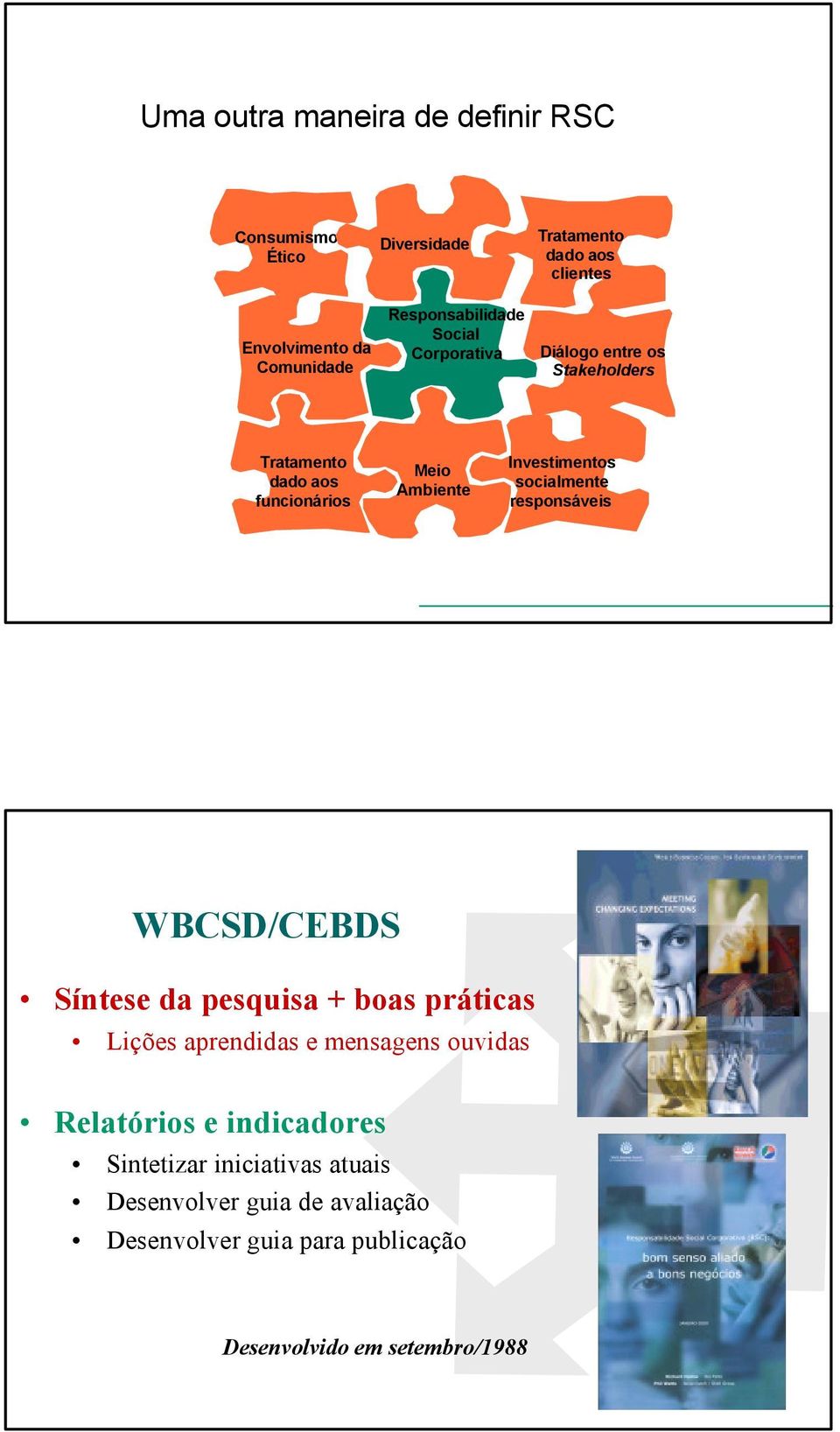 socialmente responsáveis WBCSD/CEBDS Síntese da pesquisa + boas práticas Lições aprendidas e mensagens ouvidas Relatórios e