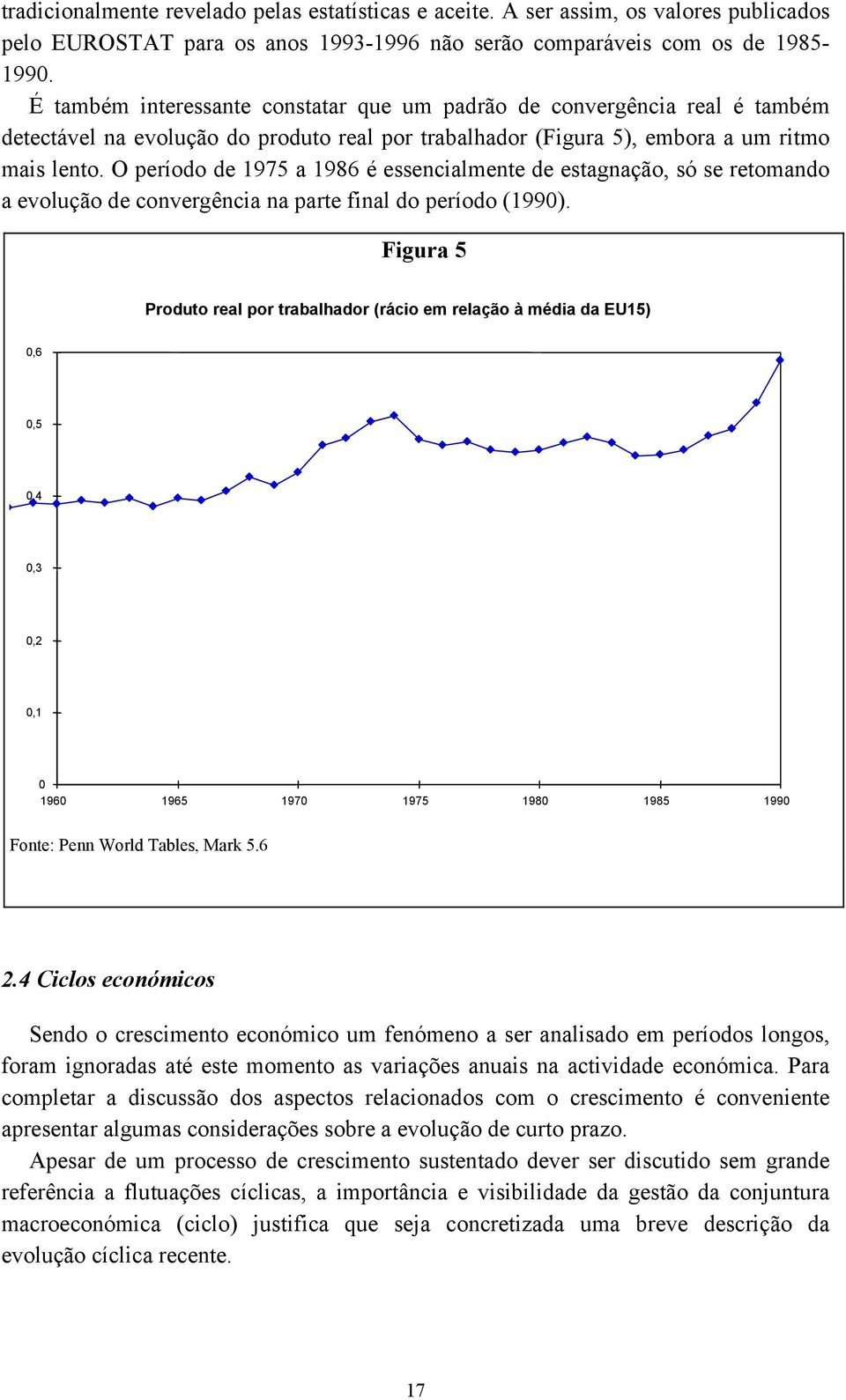 O período de 1975 a 1986 é essencialmente de estagnação, só se retomando a evolução de convergência na parte final do período (1990).