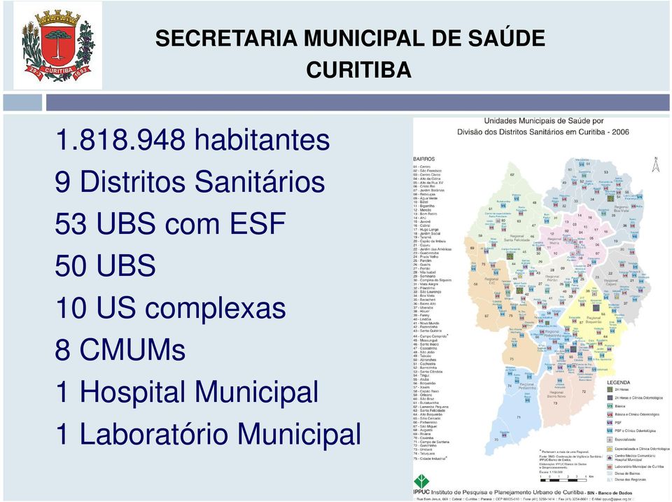 Sanitários 53 UBS com ESF 50 UBS