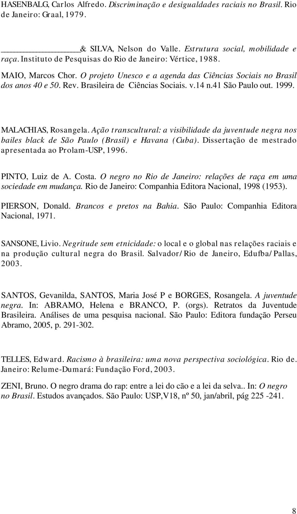 41 São Paulo out. 1999. MALACHIAS, Rosangela. Ação transcultural: a visibilidade da juventude negra nos bailes black de São Paulo (Brasil) e Havana (Cuba).