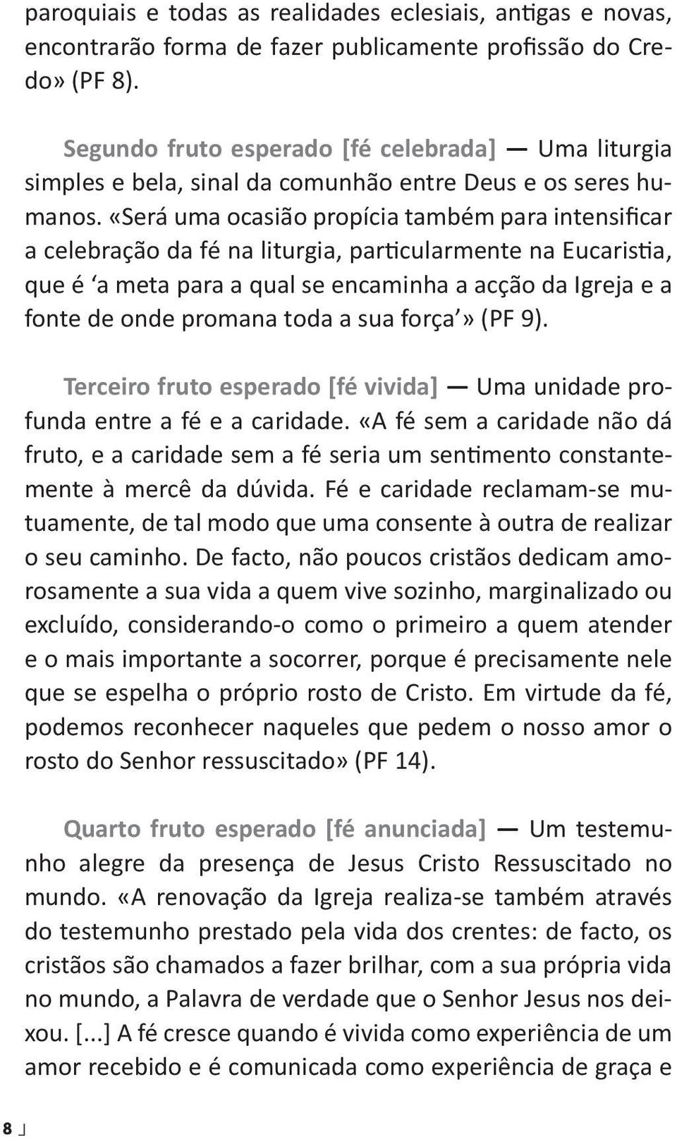 «Será uma ocasião propícia também para intensificar a celebração da fé na liturgia, particularmente na Eucaristia, que é a meta para a qual se encaminha a acção da Igreja e a fonte de onde promana