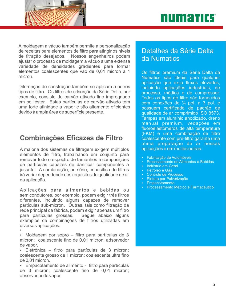 Diferenças de construção também se aplicam a outros tipos de filtro. Os filtros de adsorção da Série Delta, por exemplo, consiste de carvão ativado fino impregnado em poliléster.