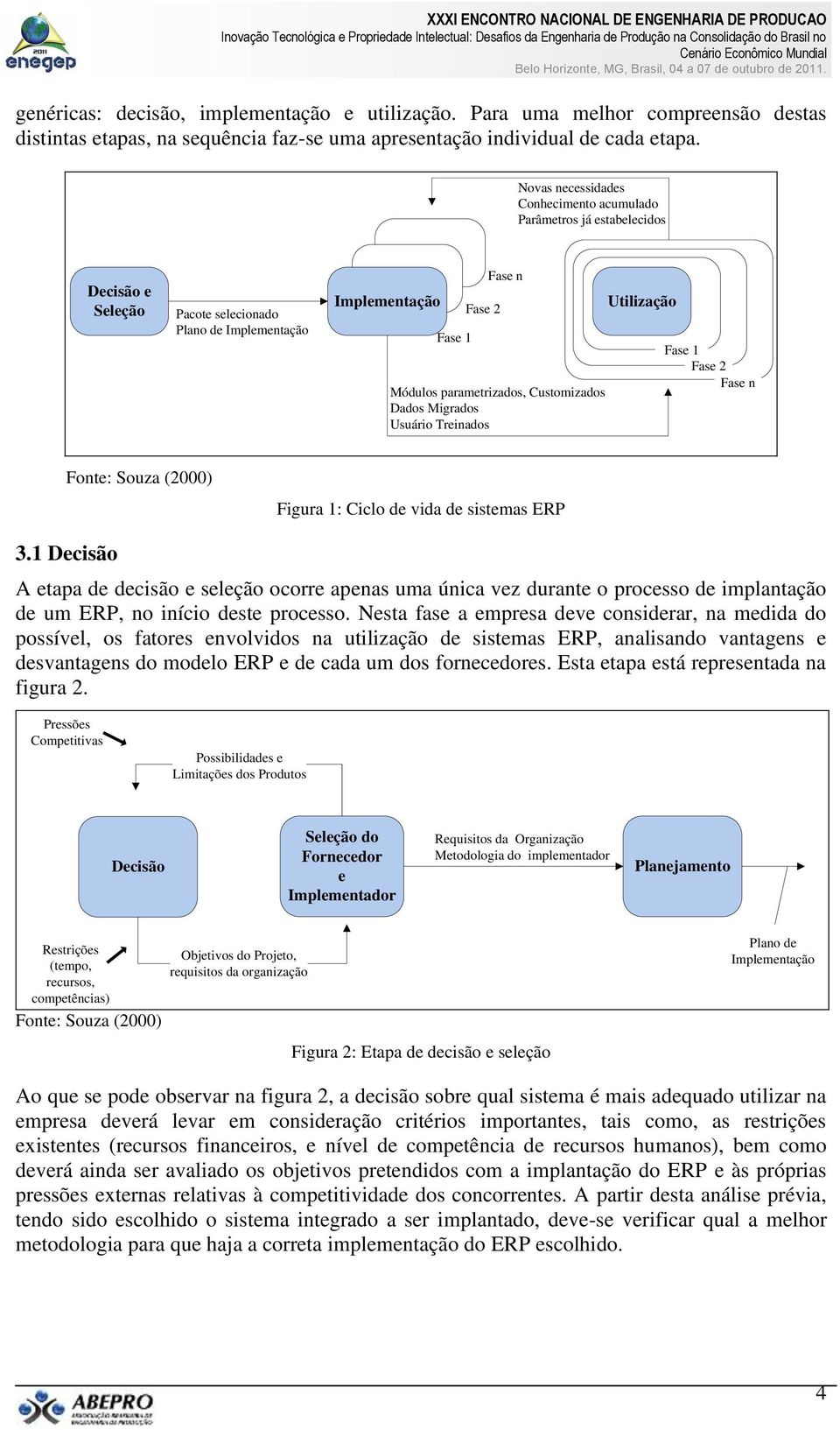 Customizados Dados Migrados Usuário Treinados Utilização Fase 1 Fase 2 Fase n Fonte: Souza (2000) Figura 1: Ciclo de vida de sistemas ERP 3.