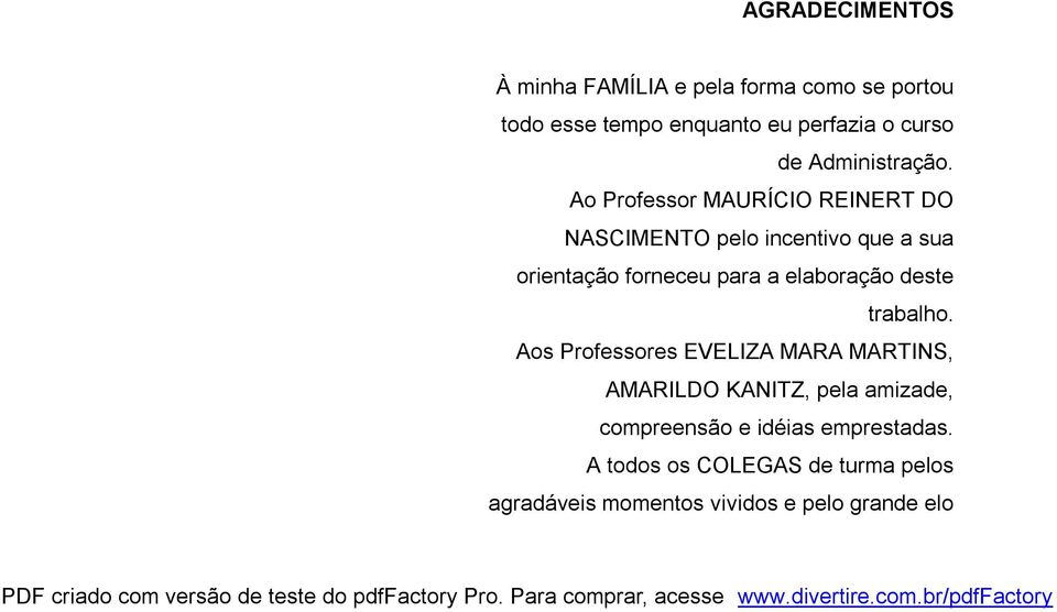 Ao Professor MAURÍCIO REINERT DO NASCIMENTO pelo incentivo que a sua orientação forneceu para a elaboração