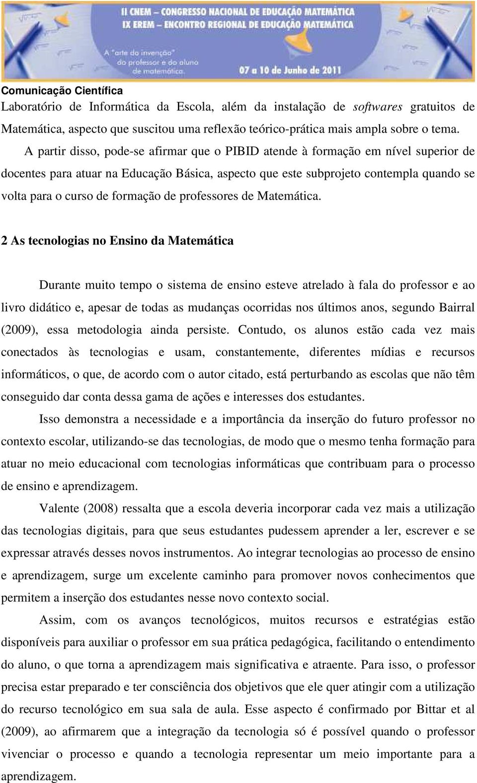 formação de professores de Matemática.