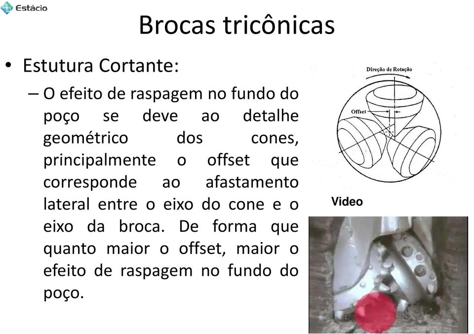 corresponde ao afastamento lateral entre o eixo do cone e o eixo da broca.