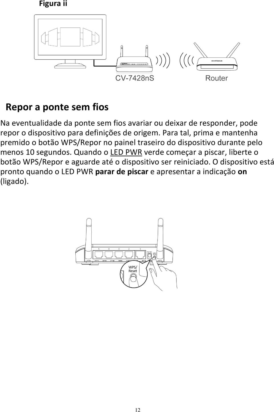 Para tal, prima e mantenha premido o botão WPS/Repor no painel traseiro do dispositivo durante pelo menos 10 segundos.