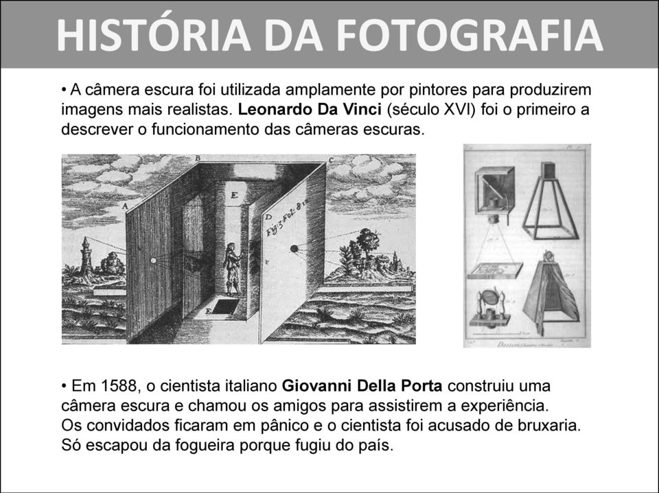 Em 1588, o cientista italiano Giovanni Della Porta construiu uma câmera escura e chamou os amigos para