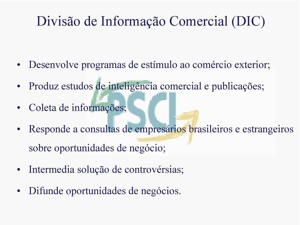 informações; Responde a consultas de empresários brasileiros e estrangeiros sobre
