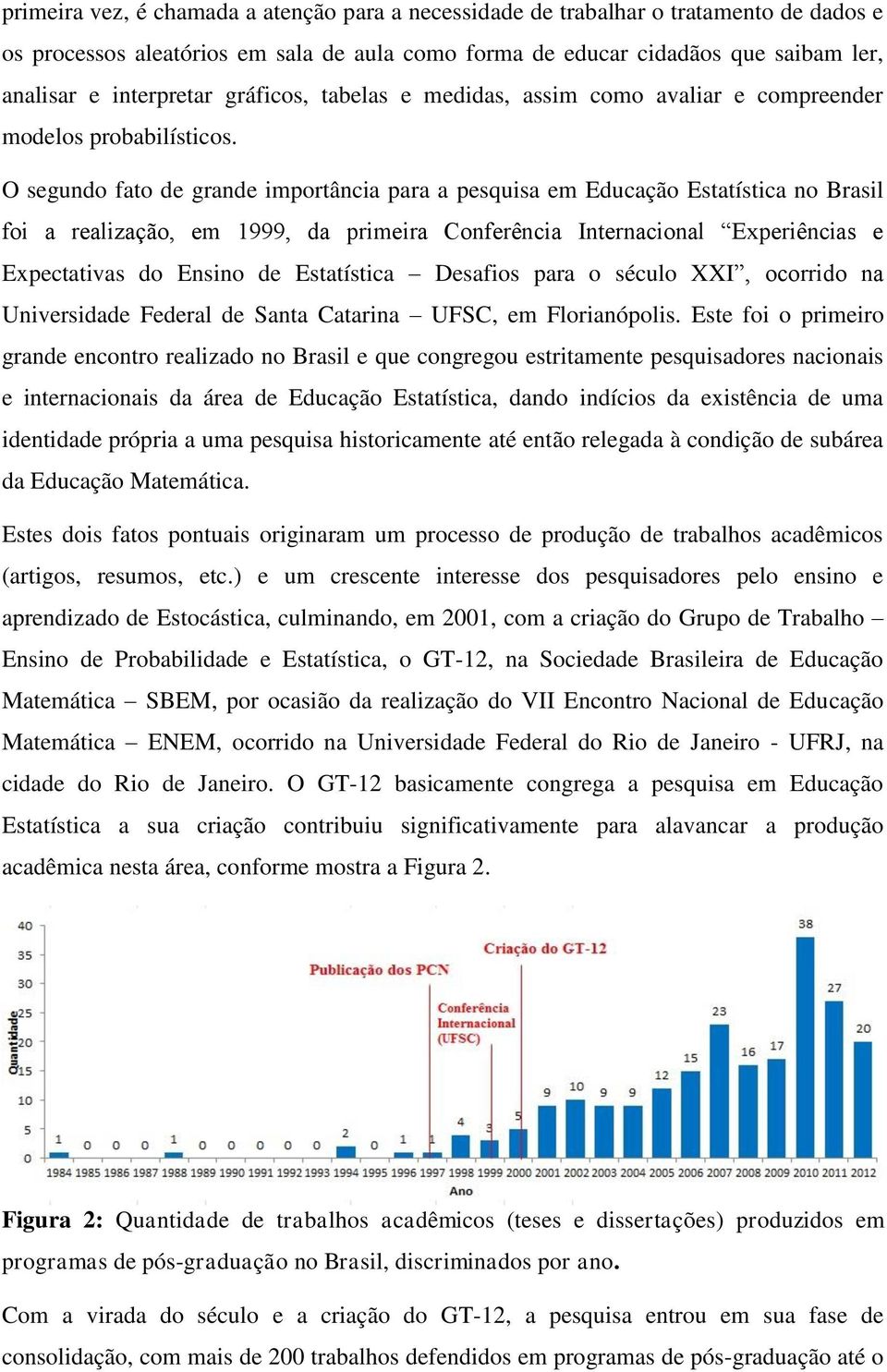 O segundo fato de grande importância para a pesquisa em Educação Estatística no Brasil foi a realização, em 1999, da primeira Conferência Internacional Experiências e Expectativas do Ensino de
