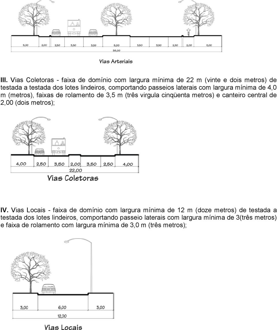 canteiro central de 2,00 (dois metros); IV.