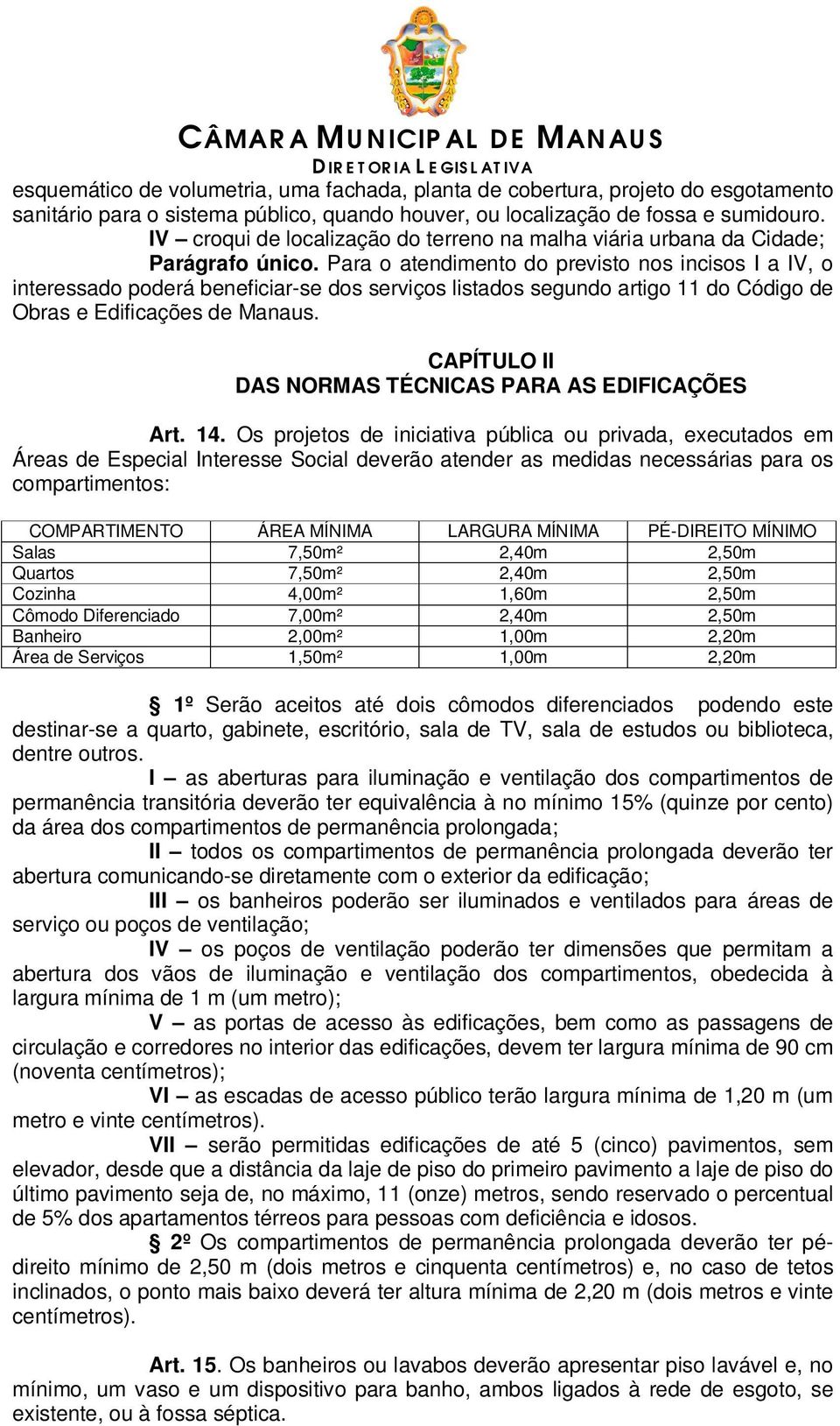 Para o atendimento do previsto nos incisos I a IV, o interessado poderá beneficiar-se dos serviços listados segundo artigo 11 do Código de Obras e Edificações de Manaus.