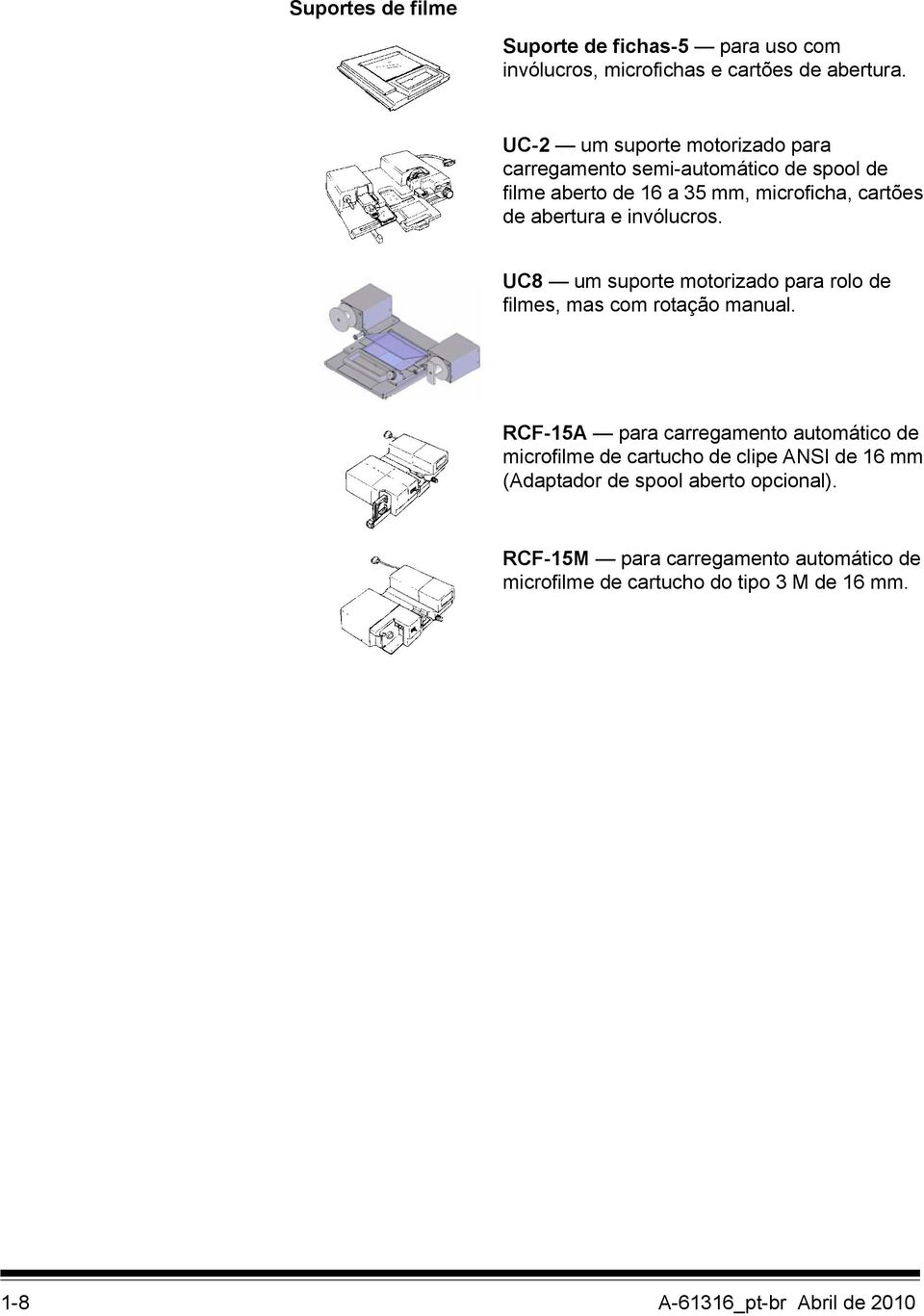 invólucros. UC8 um suporte motorizado para rolo de filmes, mas com rotação manual.