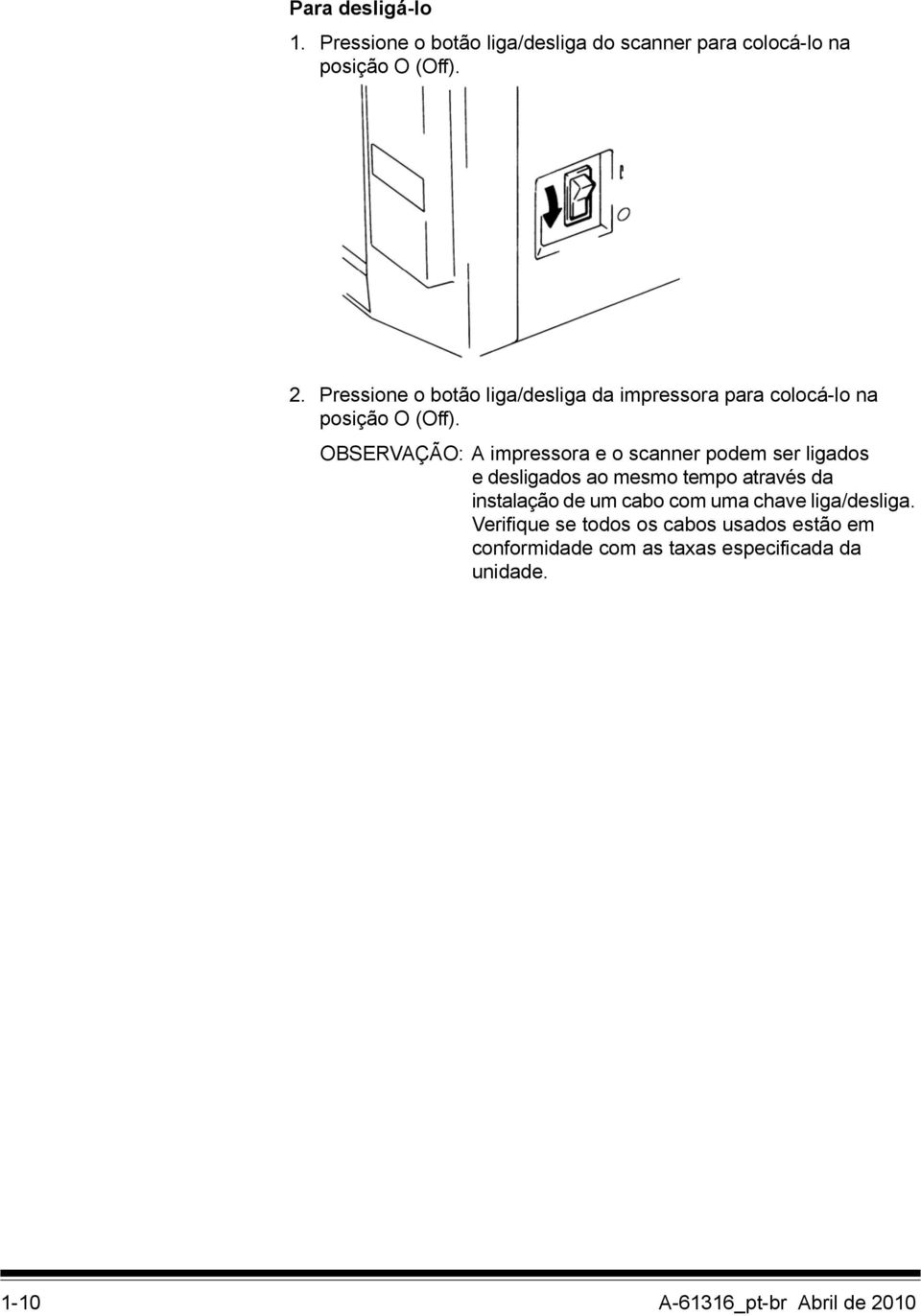 OBSERVAÇÃO: A impressora e o scanner podem ser ligados e desligados ao mesmo tempo através da instalação de um