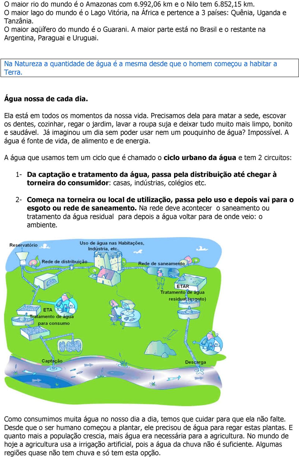 Na Natureza a quantidade de água é a mesma desde que o homem começou a habitar a Terra. Água nossa de cada dia. Ela está em todos os momentos da nossa vida.