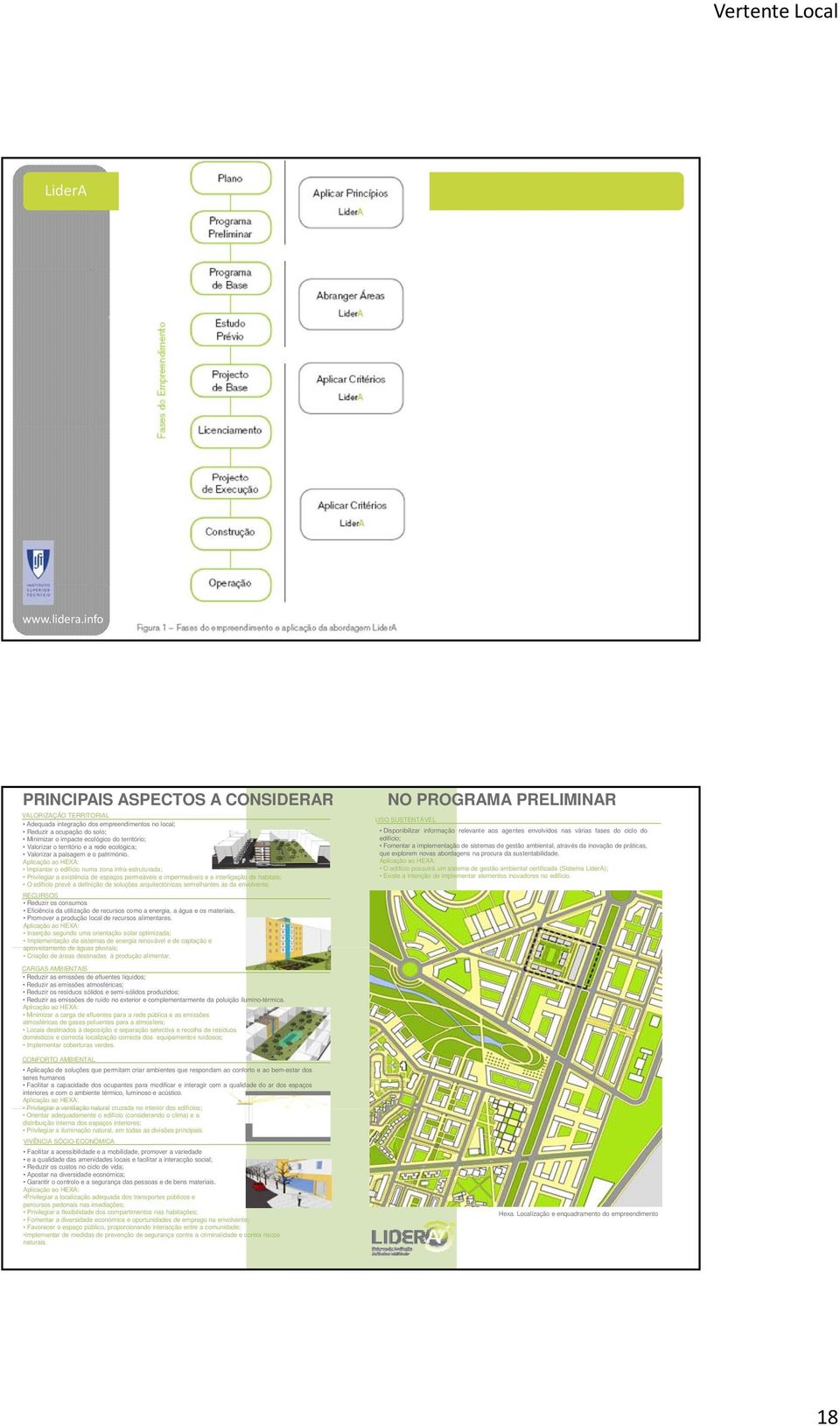 Aplicação ao HEXA: Implantar o edifício numa zona infra-estruturada; Privilegiar a existência de espaços permeáveis e impermeáveis e a interligação de habitats; O edifício prevê a definição de