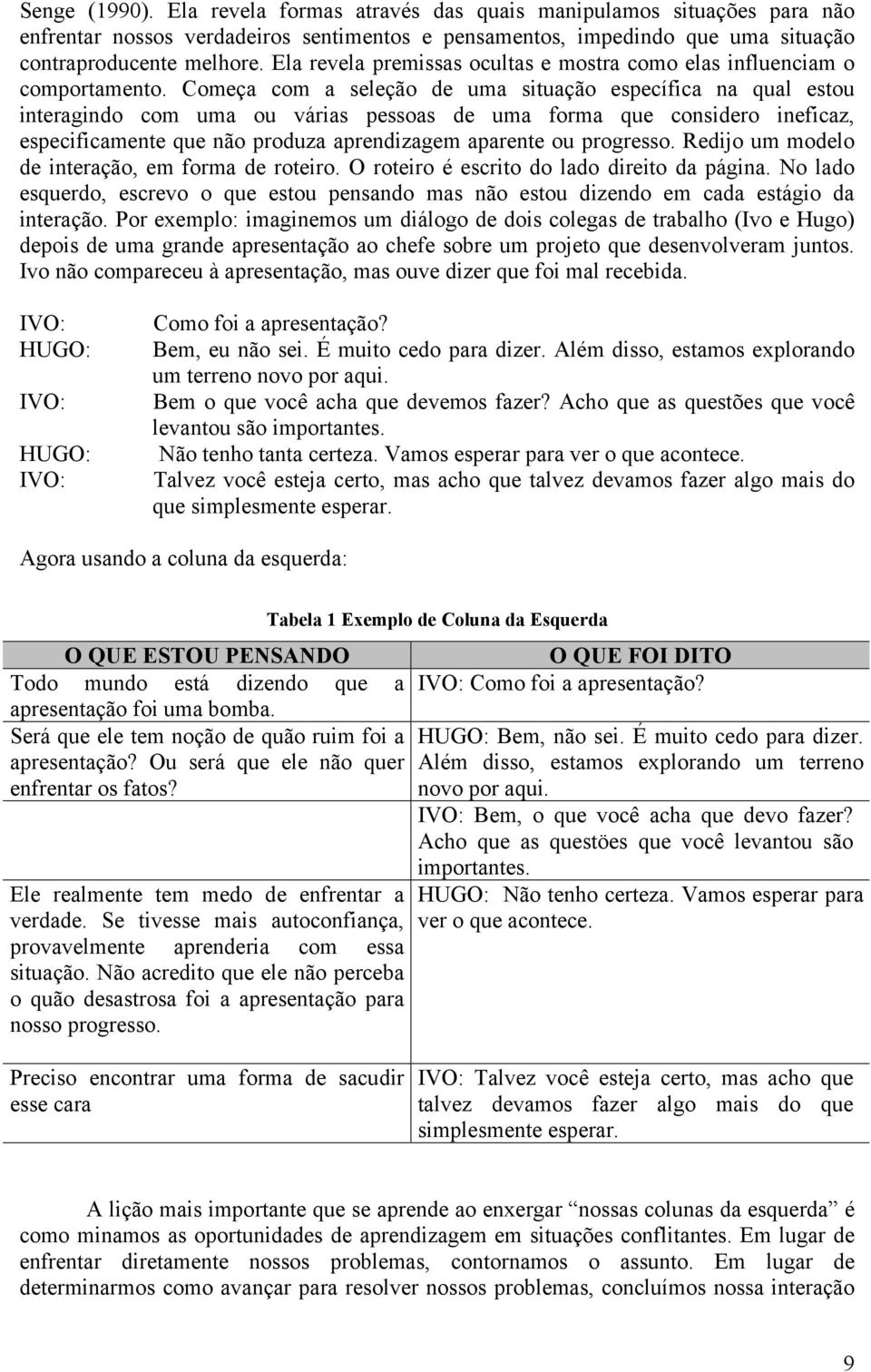 Começa com a seleção de uma situação específica na qual estou interagindo com uma ou várias pessoas de uma forma que considero ineficaz, especificamente que não produza aprendizagem aparente ou