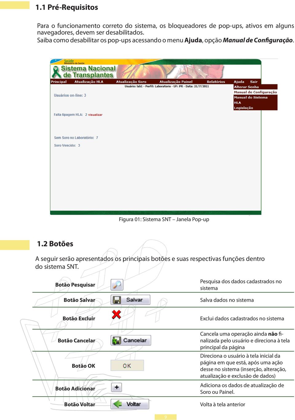 2 Botões A seguir serão apresentados os principais botões e suas respectivas funções dentro do sistema SNT.