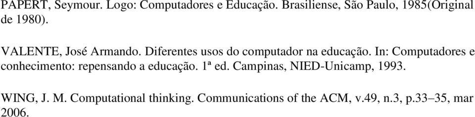 Diferentes usos do computador na educação.