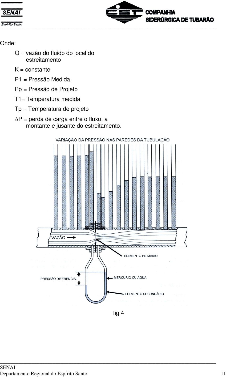 Temperatura de projeto P = perda de carga entre o fluxo, a montante e