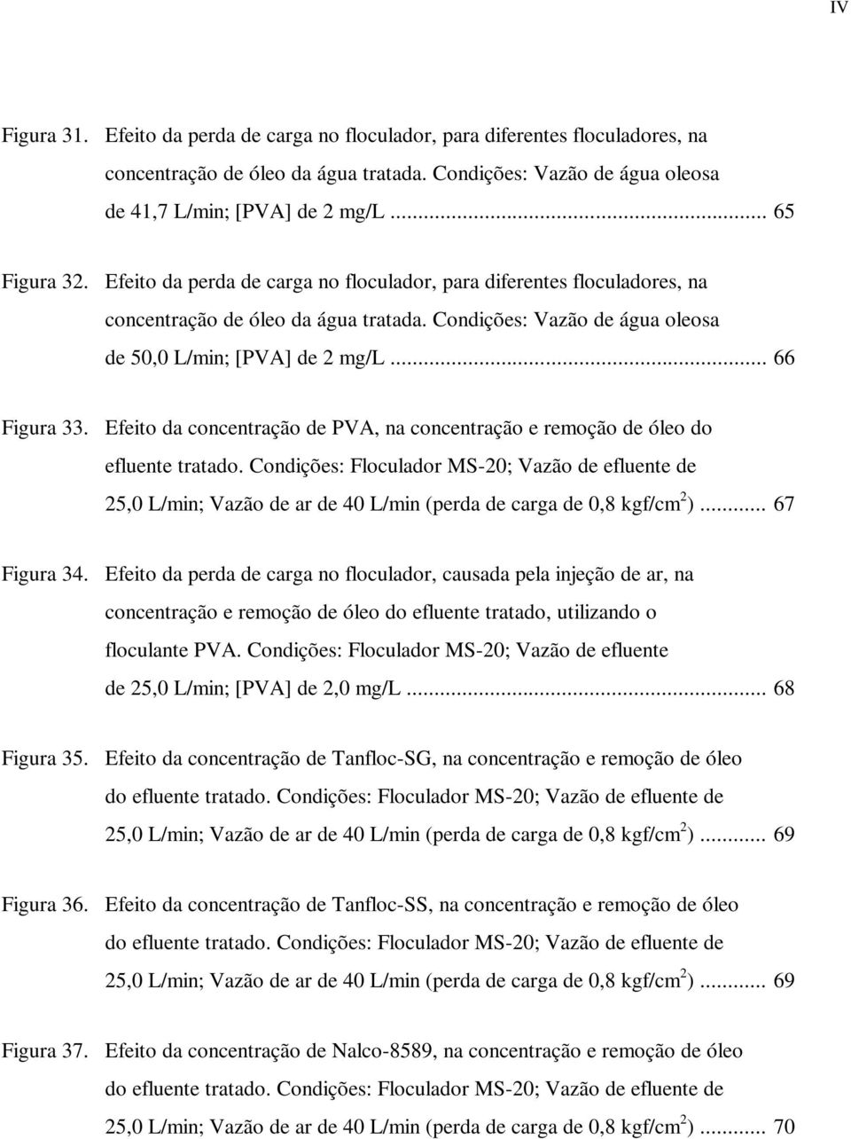 .. 66 Figura 33. Efeito da concentração de PVA, na concentração e remoção de óleo do efluente tratado.