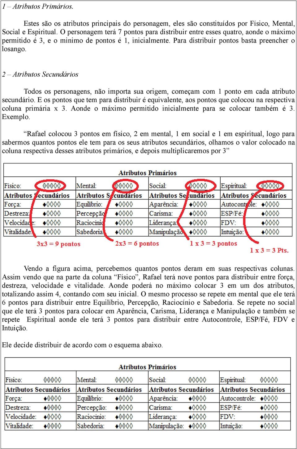 2 Atributos Secundários Todos os personagens, não importa sua origem, começam com 1 ponto em cada atributo secundário.