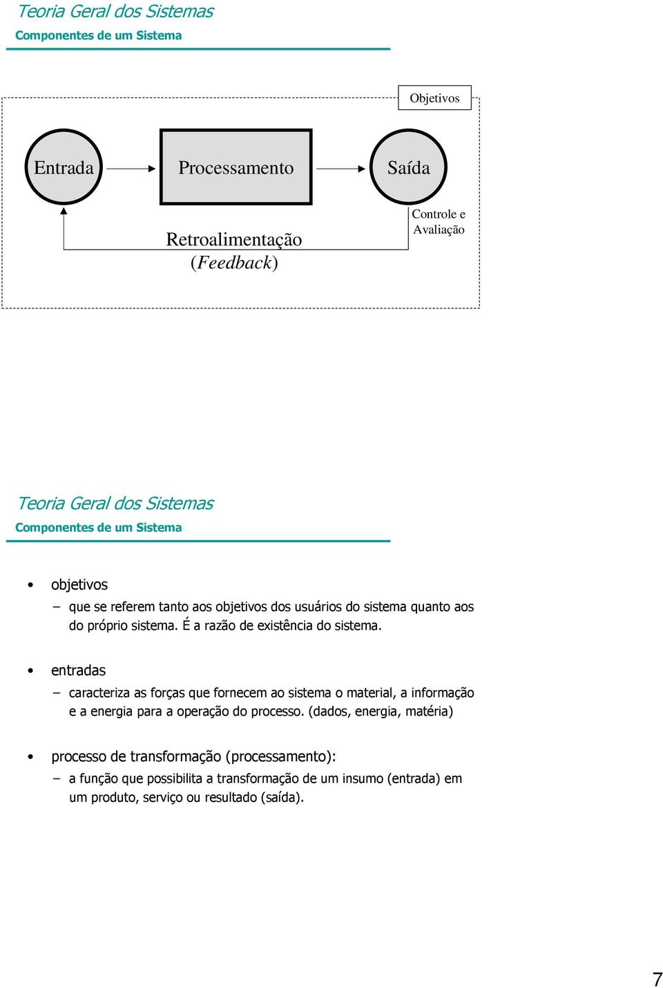 entradas caracteriza as forças que fornecem ao sistema o material, a informação e a energia para a operação do processo.