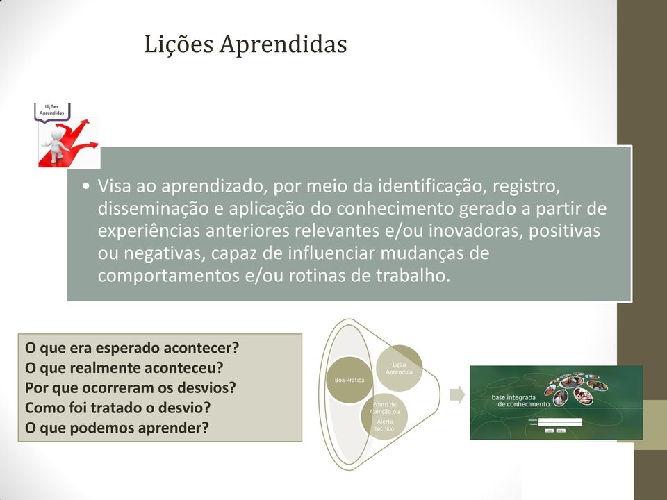 mudanças de comportamentos e/ou rotinas de trabalho. O que era esperado acontecer? O que realmente aconteceu?