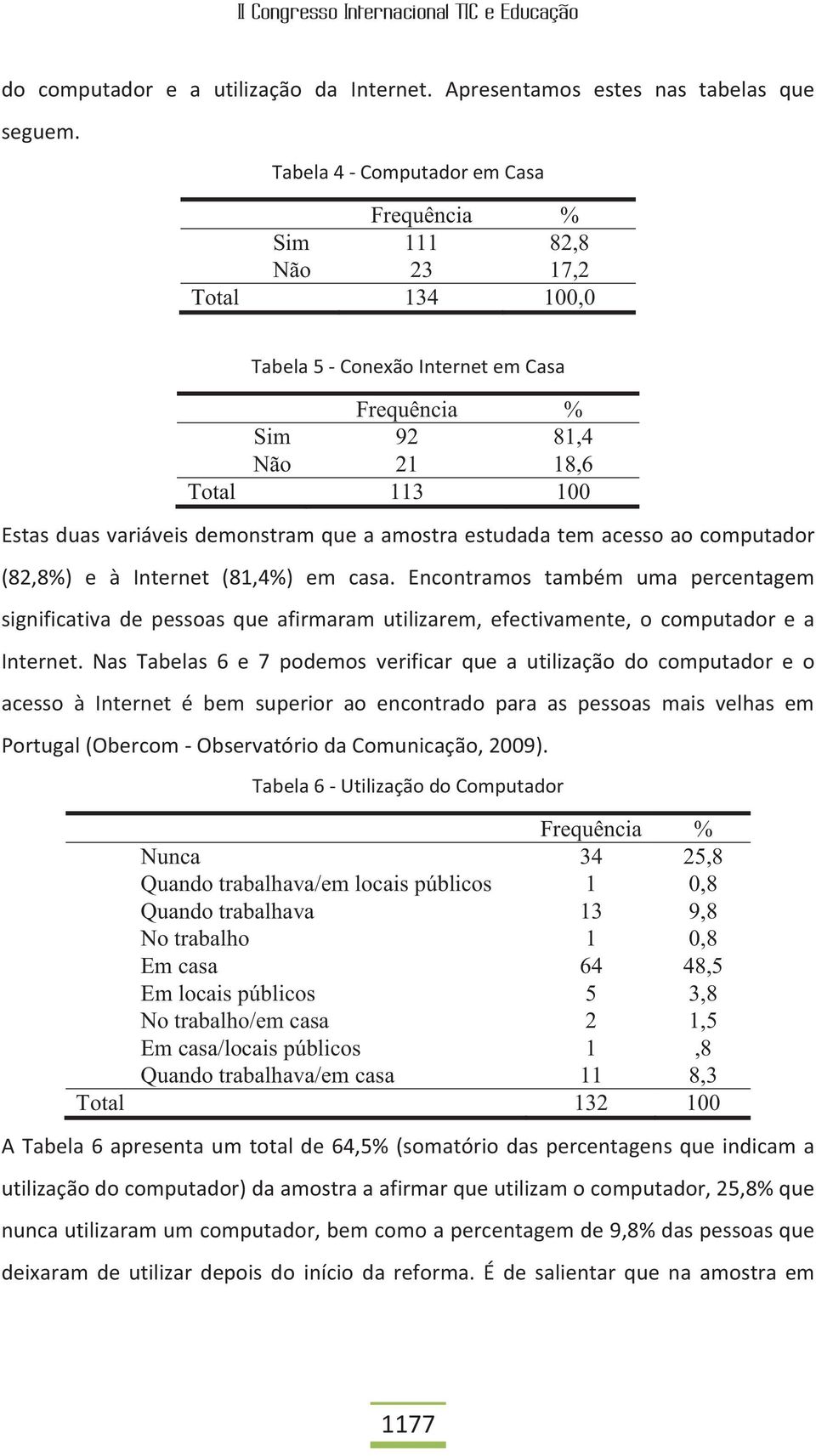 tem acesso ao computador (82,8%) e à Internet (81,4%) em casa. Encontramos também uma percentagem significativa de pessoas que afirmaram utilizarem, efectivamente, o computador e a Internet.