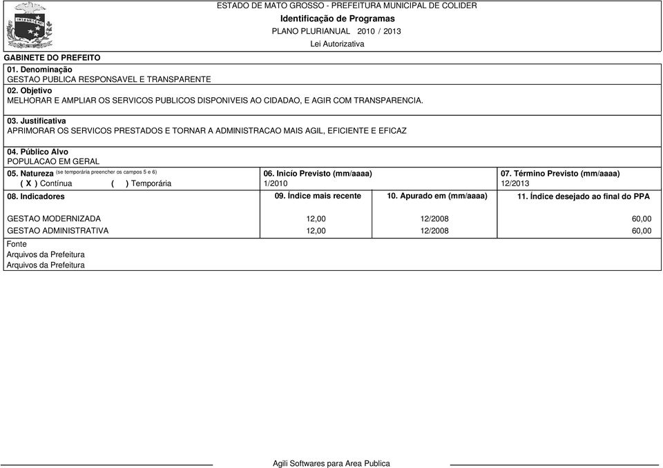 APRIMORAR OS SERVICOS PRESTADOS E TORNAR A ADMINISTRACAO MAIS AGIL, EFICIENTE E EFICAZ POPULACAO