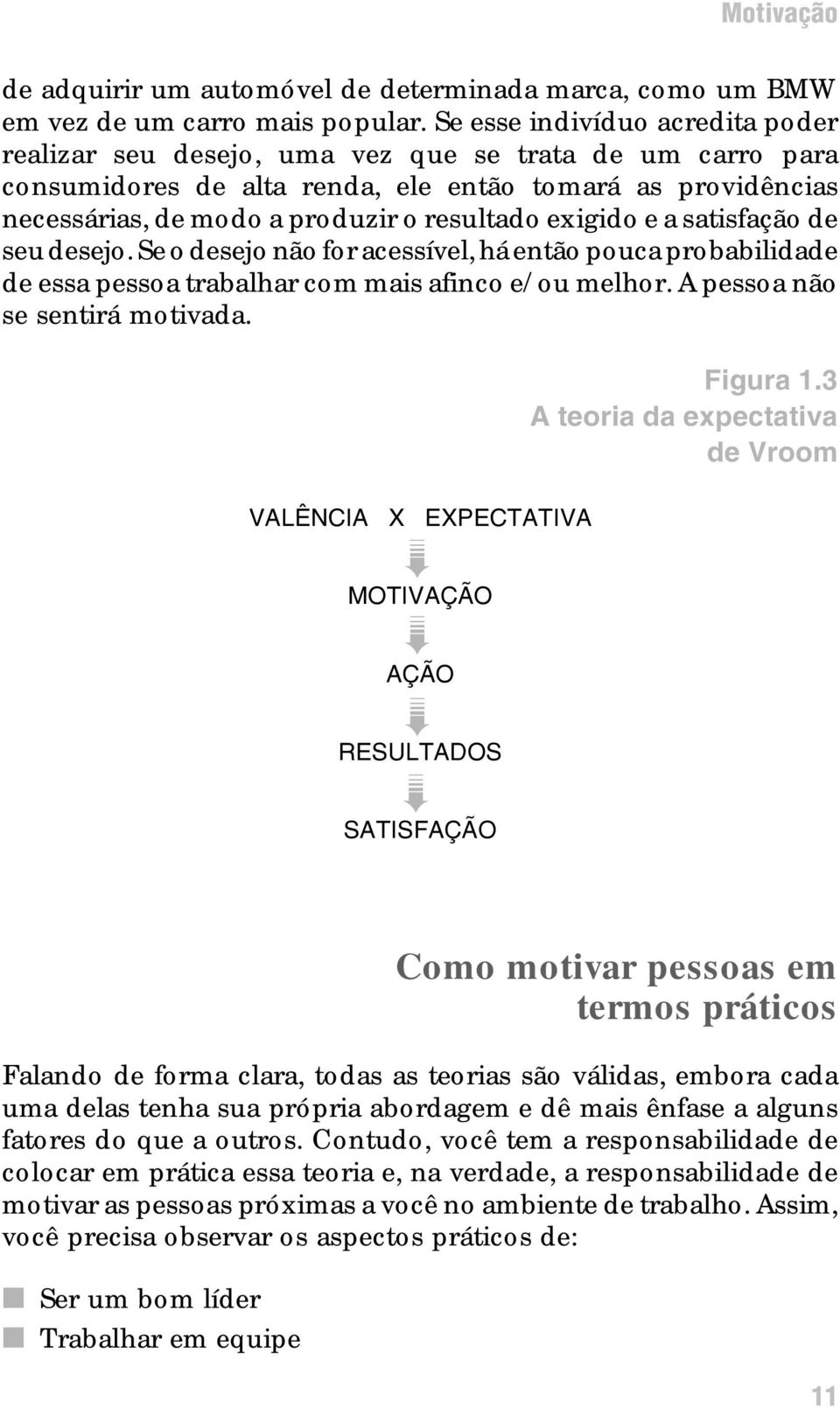 exigido e a satisfação de seu desejo. Se o desejo não for acessível, há então pouca probabilidade de essa pessoa trabalhar com mais afinco e/ou melhor. A pessoa não se sentirá motivada.