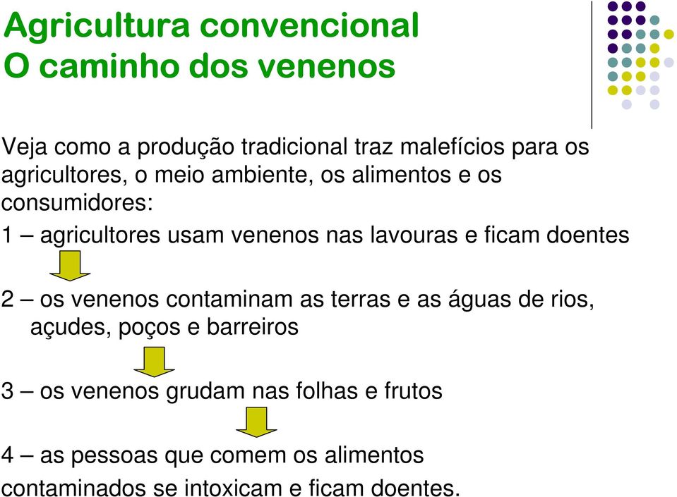 ficam doentes 2 os venenos contaminam as terras e as águas de rios, açudes, poços e barreiros 3 os