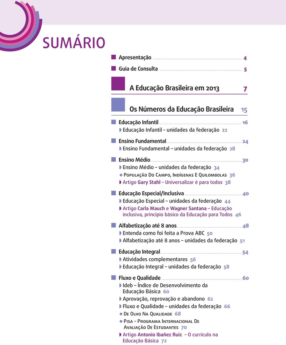 .. 30 w Ensino Médio unidades da federação 34 u População Do Campo, Indígenas E Quilombolas 36 w Artigo Gary Stahl Universalizar é para todos 38 Educação Especial/Inclusiva.