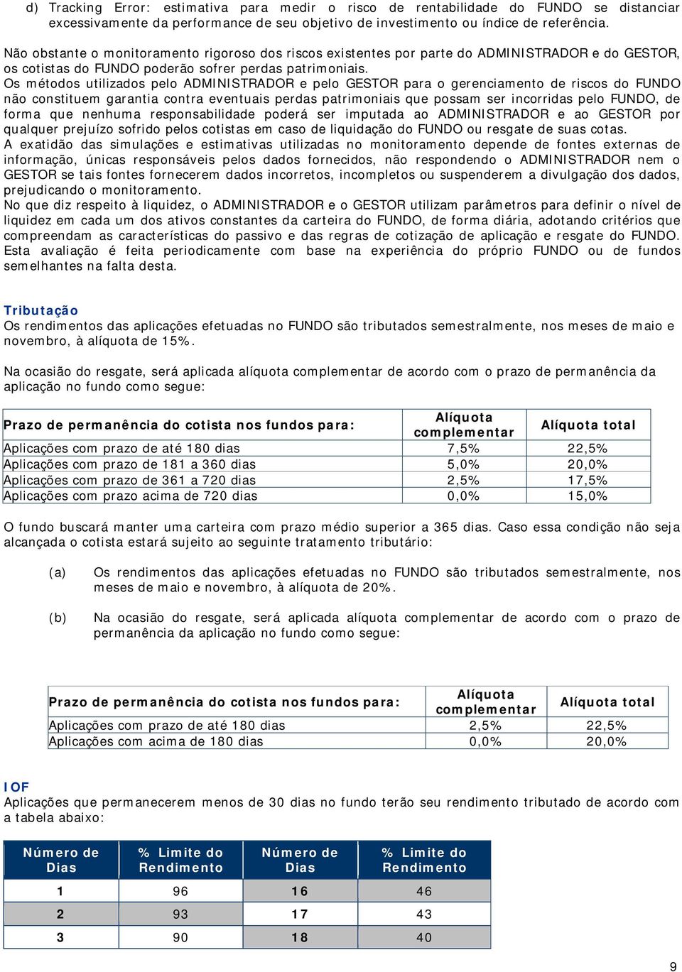 Os métodos utilizados pelo ADMINISTRADOR e pelo GESTOR para o gerenciamento de riscos do FUNDO não constituem garantia contra eventuais perdas patrimoniais que possam ser incorridas pelo FUNDO, de