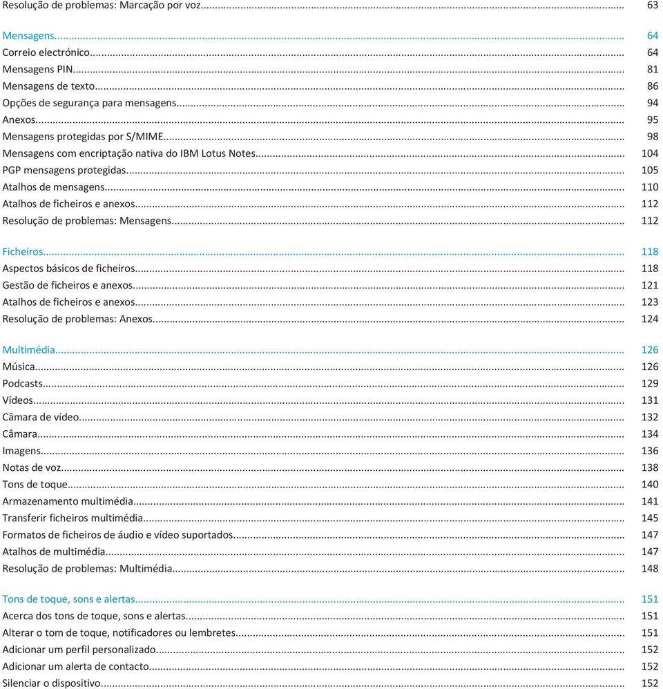 .. 112 Resolução de problemas: Mensagens... 112 Ficheiros... 118 Aspectos básicos de ficheiros... 118 Gestão de ficheiros e anexos... 121 Atalhos de ficheiros e anexos.