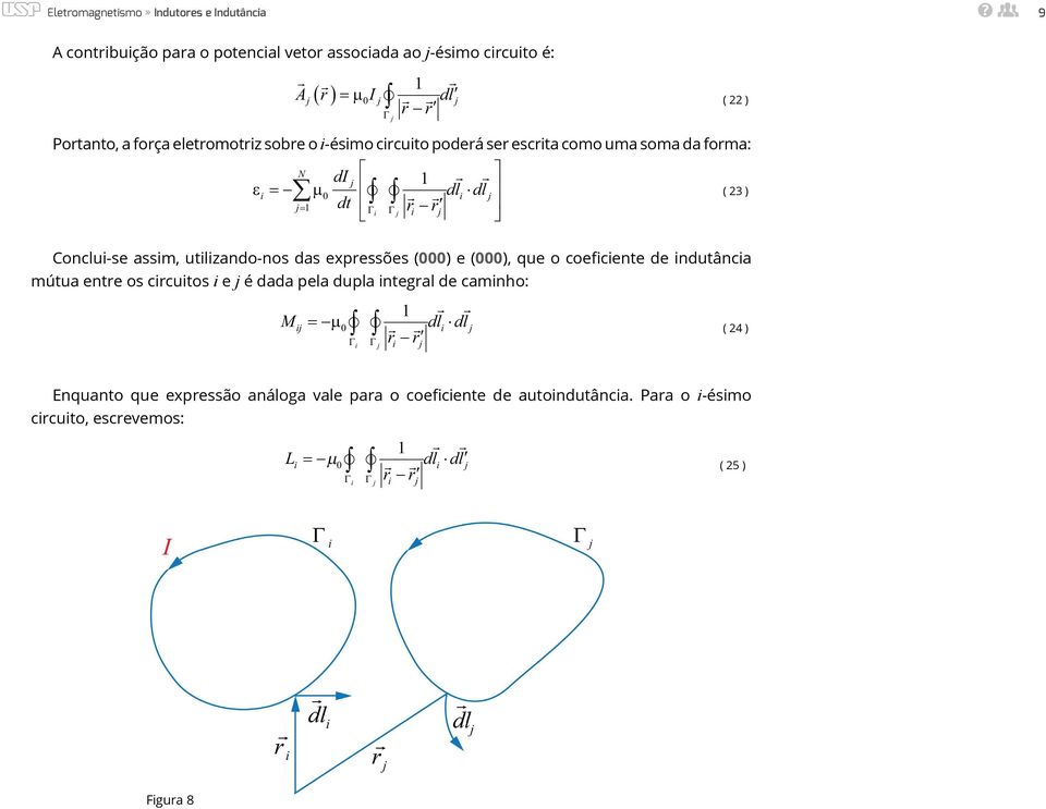 expressões (000) e (000), que o coefcente de ndutânca mútua entre os crcutos e é dada pela dupla ntegral de camnho: M = µ 0 dl dl r r Γ Γ ( 3 )