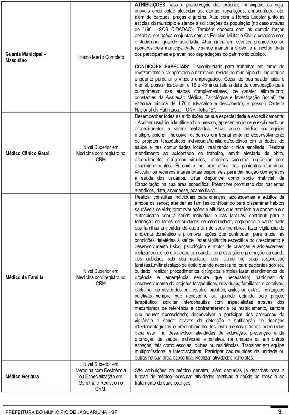 ATRIBUIÇÕES: Visa a preservação dos próprios municipais, ou seja, imóveis onde estão alocadas secretarias, repartições, almoxarifado, etc, além de parques, praças e jardins.